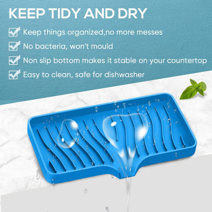 Kitchen Sink Tray,Self Draining Kitchen Soap Tray Soap Holder Silicone Sponge Holder for Kitchen Sink,Kitchen Bathroom Sink Caddy Sink Organizer for Sponge,Soap Dispenser,Dish Scrubber,Palm Brush