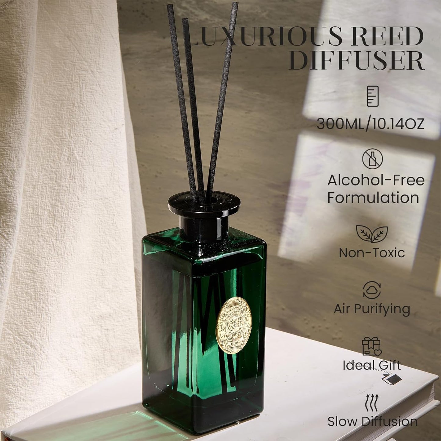 M&SENSE 6.3 oz Large Reed Diffuser Set | Lime+Basil Scent Oil Diffuser with Sticks | Hotel Collection Non-Toxic Home Fragrance |for Bedroom Bathroom Living Room - Colors B