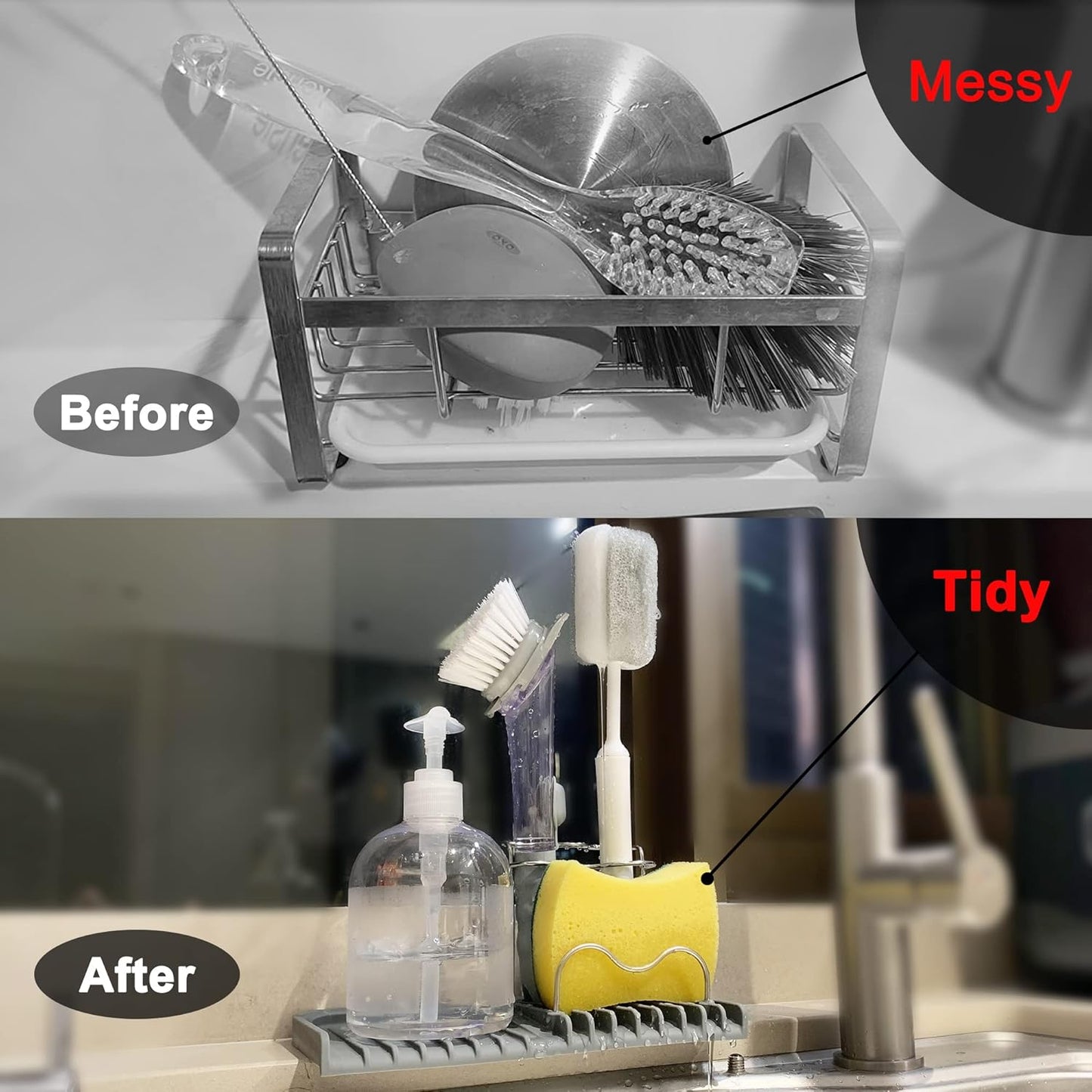 Gosmol Sponge holder for kitchen sink caddy accessories gadgets, dish soap brush holder for sink organizer, soap tray holder drainer rack for bathroom -Gray