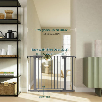Cumbor 29.7-48" Baby Gate for Stairs, Mom's Choice Awards Winner-Dog Gate for Doorways, Auto Close Safety Pet Gate for Dogs Indoor, Easy Install Pressure Mounted Child Gate with Walk Thru Door, Brown