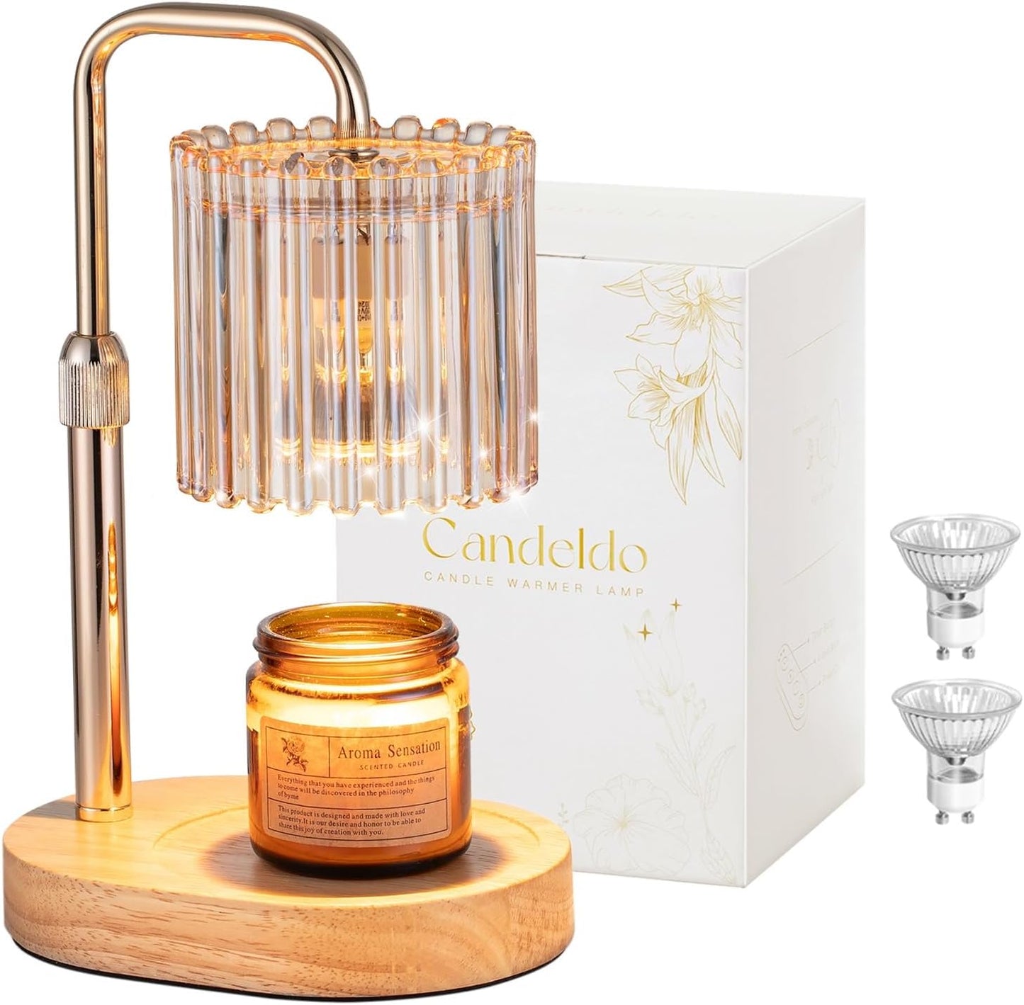 Candeldo Candle Warmer Lamp with Timer: Black Wax Melt Warmer | Height Adjustable, Dimmable, with 2 Bulbs, Modern Farmhouse Decor for Home, Bedroom, Gifts for Women, Birthday, Housewarming