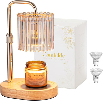 Candeldo Candle Warmer Lamp with Timer: Black Wax Melt Warmer | Height Adjustable, Dimmable, with 2 Bulbs, Modern Farmhouse Decor for Home, Bedroom, Gifts for Women, Birthday, Housewarming