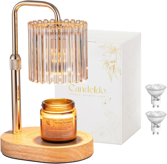 Candeldo Candle Warmer Lamp with Timer: Black Wax Melt Warmer | Height Adjustable, Dimmable, with 2 Bulbs, Modern Farmhouse Decor for Home, Bedroom, Gifts for Women, Birthday, Housewarming