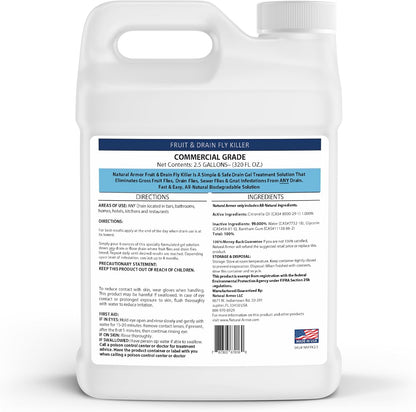 Natural Armor Drain Fly & Fruit Fly Killer (128oz Gallon) | Eliminates Gross Fruit, Drain, Sewer & Gnat Infestations from Any Drain - Simple, Easy to Use - Sewer & Septic Safe