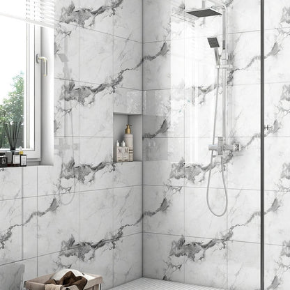 Chejiaye 10pcs Marble Peel and Stick Backsplash Waterproof Washroom Wall Panels, Peel and Stick Tile, PVC Foam Wall Panels for Kitchen,Bathroom,Living Room,Blue and Gold(Not Real Tile,11.8" x 11.8")