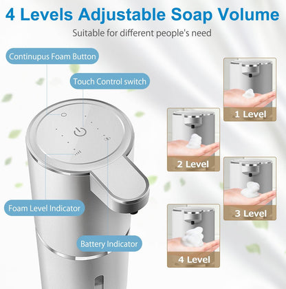 Automatic Foaming Soap Dispenser,4-Level Adjustable Foam, Wall Mount,USB Rechargeable,12.8oz/ 380ml,Touchless Hand & Dish Soap Dispenser for Bathroom, Kitchen,Hotel, Restaurant