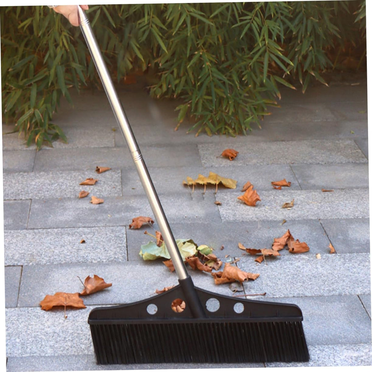 Heavy Duty Outdoor Broom Detachable Garden Sweeper with Long Handle Stainless Steel and Brush for Versatile Cleaning Patios Decks and Rough Surfaces