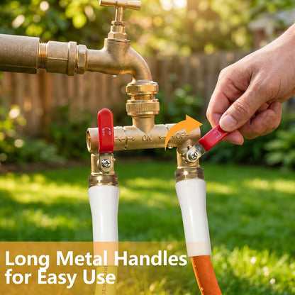 Garden Water Hose Splitter - RV Water Splitter 2 Way Heavy Duty Brass Spigot Hose Splitter - Outdoor Y Hose Bib 2 Valves with 2 Extra Rubber Washers for 3/4" Hose Connector (Blue)