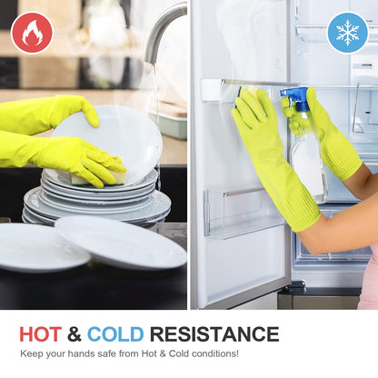 DABOGOSA Mamison 2 Pairs Reusable Waterproof Household Dishwashing Cleaning Rubber Gloves, Non-Slip Kitchen Glove (Pink, Medium (Pack of 2))