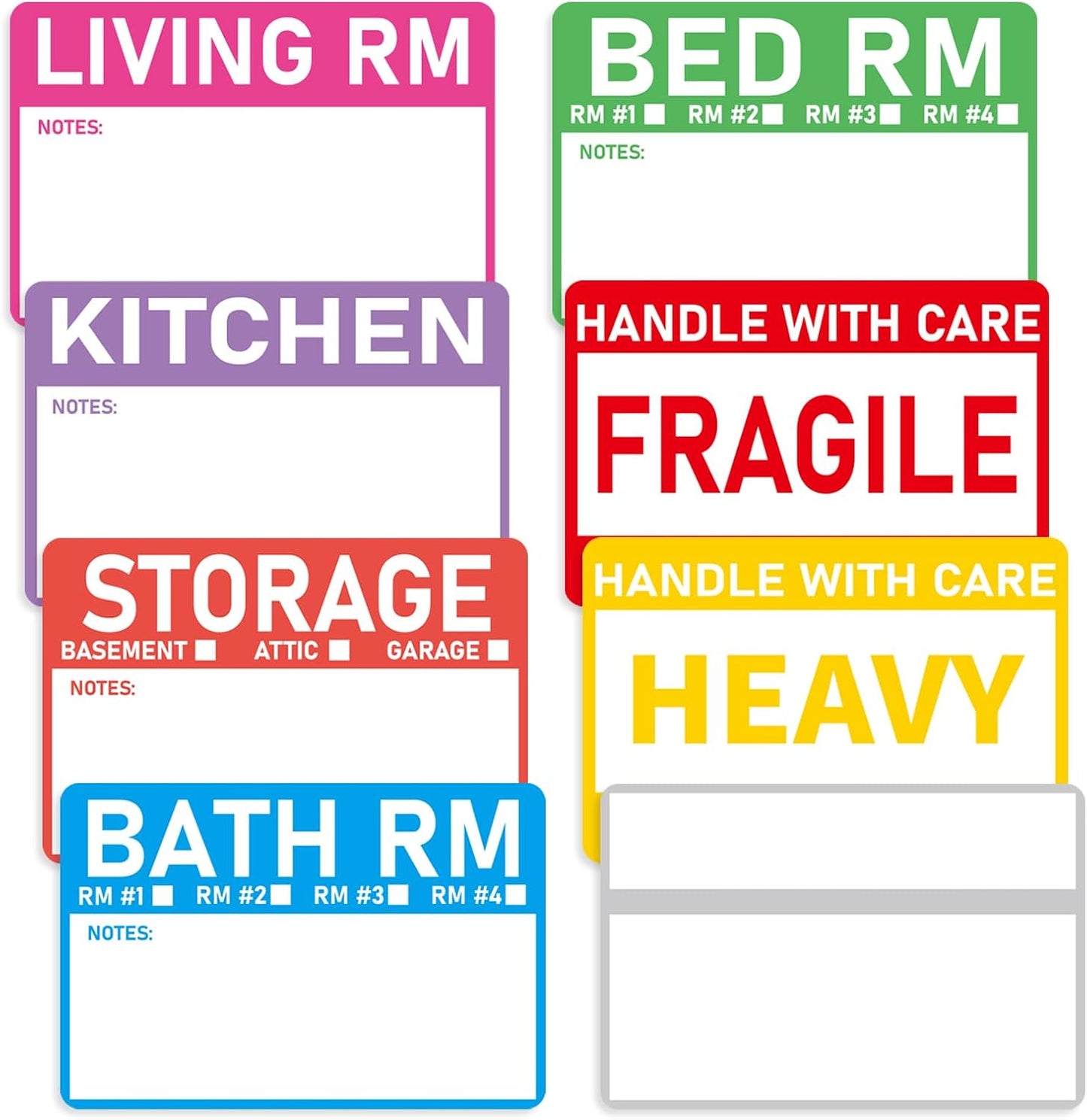 320 Count Home Moving Labels- 3 x 2 inches, Removable Packing Box Stickers, 8 Designs Waterproof Color Coded Moving Stickers with Fragile and Blank Labels