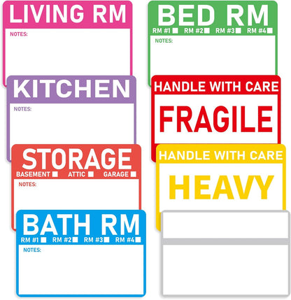 320 Count Home Moving Labels- 3 x 2 inches, Removable Packing Box Stickers, 8 Designs Waterproof Color Coded Moving Stickers with Fragile and Blank Labels