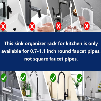 Kitchen Sink Faucet Organizer Multifunction Sponge Holder Organizer Sink Drain Holder Over Faucet Kitchen Sink Caddy with Hook Adjustable for 0.7-1.1inch Round Water Pipe (Black, B)