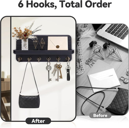 Key Holder for Wall, Mail Organizer Wall Mount with 6 Hooks Wooden Hanging Key Rack for Home Decor, Hallway, Entryway (Brown)