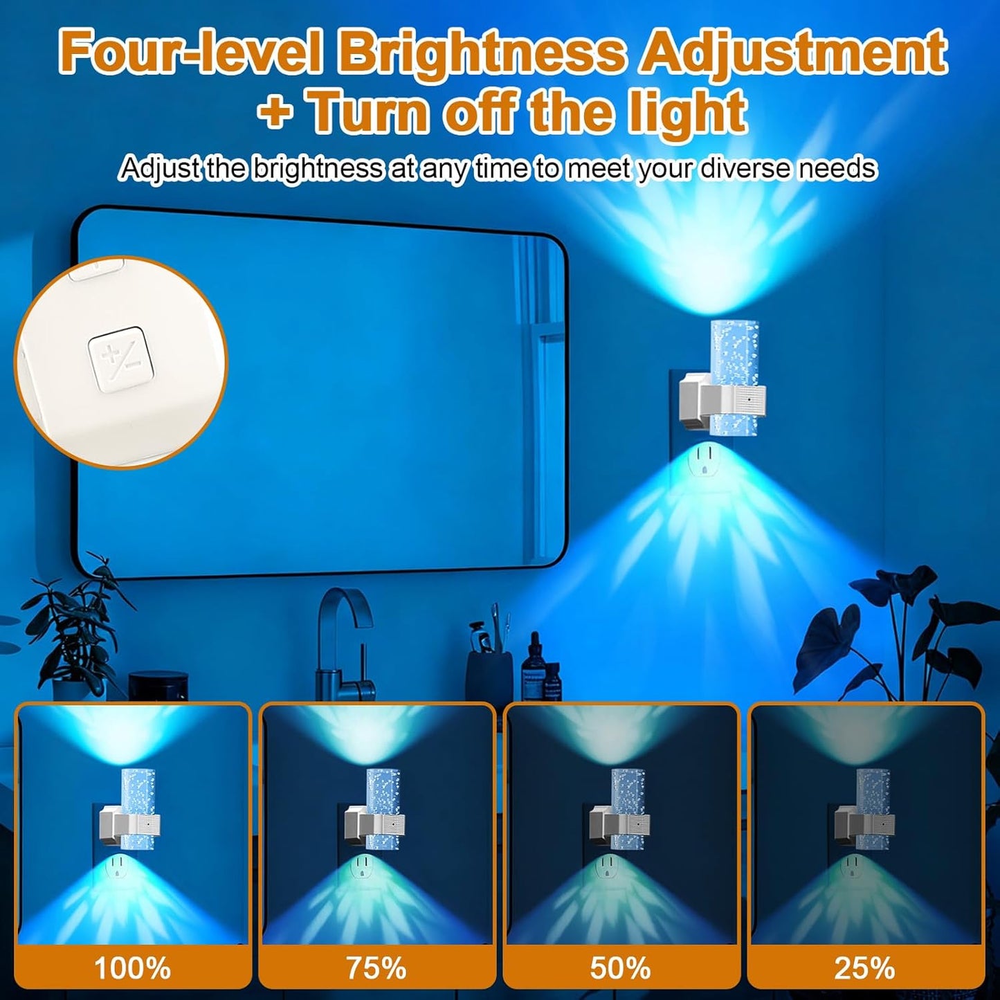 Night Lights Plug into Wall, 2 Pack Acrylic Stair Light, 7 Colors Dimmable Nightlight with 0-100 LM Adjustable Brightness, 3000K Plug in Wall Lamp with Dusk to Dawn Sensor, for Bedroom, Hallway