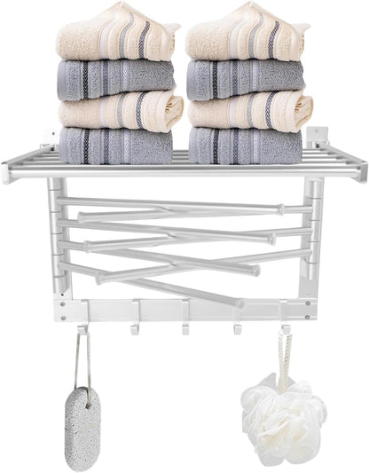 Wall-Mounted Steel Clothes Drying Rack,Bathroom Towel Shelf,Swivel Towel Hanger for Laundry Room Space Saver (Black)