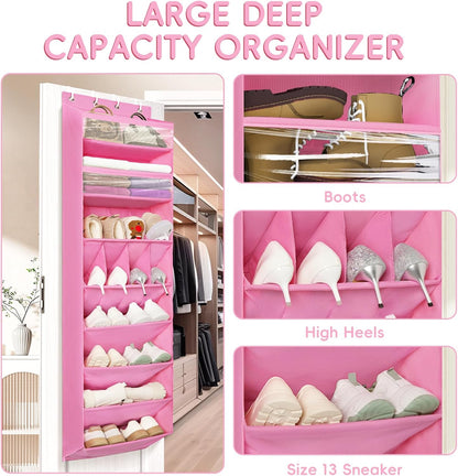 FENTEC 1 Pack Over-the-Door-Shoe-Organizers,Hanging Organizers with Large Pocket Shoe Holder Hanging Shoe Rack for Closet Shoe Organizer for Wall, Over Door Organizer with 15 Pockets Gray