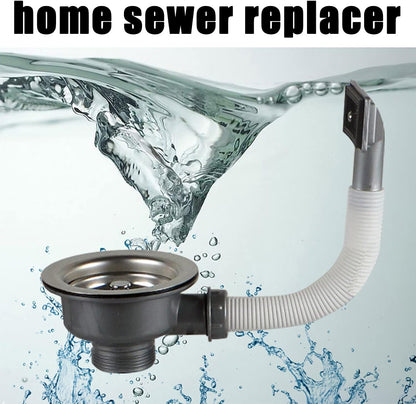 Stainless Steel Sink Drain Filter Removable Strainer with Overflow Hose, Anti Clogging Kitchen Bathroom Drain Stopper Mesh Hair Catcher