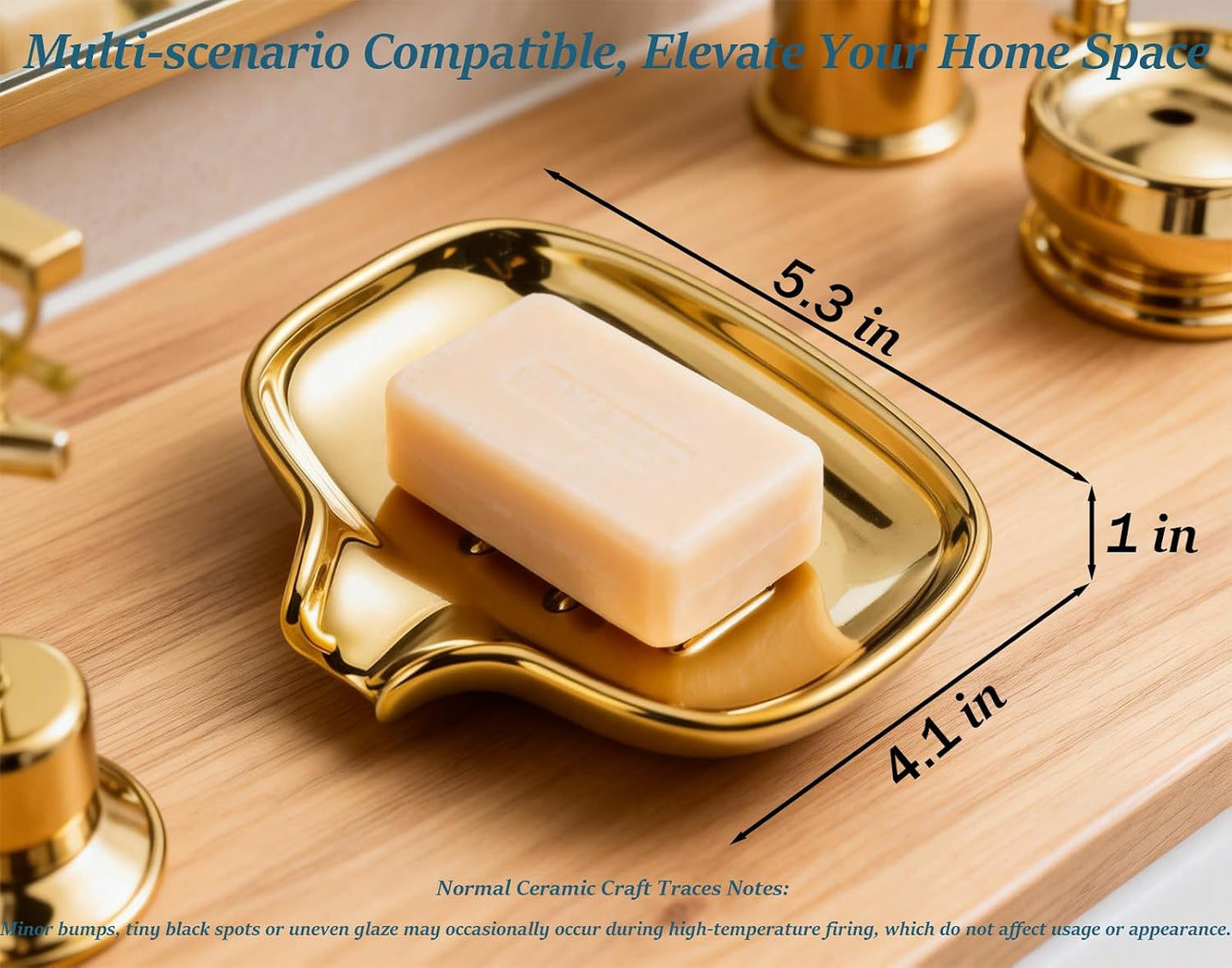 Polished Silver Soap Dish | Self-Draining Bar Soap Holder with U-Shaped Drainage, Decorative Soap Tray for Bathroom Shower & Kitchen Sink