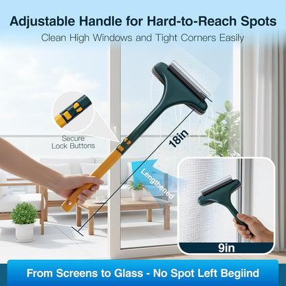 Window Mesh Screen Cleaner Brush 2 in 1 Double Sided Cleaning Tool Kit Outdoor Squeegee Washer for Glass Scrubber Multifunctional Wet & Dry Long Limpiador De Ventanas De Vidrio Scraper