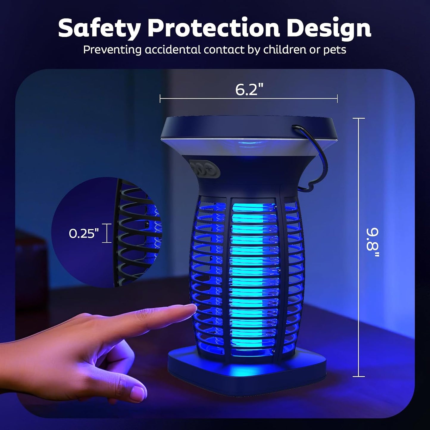 OnBeam Solar Bug Zapper Outdoor, 4200V Electric Mosquito Killer for Patio | Solar & USB-C Charging, IPX5 Waterproof, Auto Mode, SOS Light, Indoor Fly Trap for Home, Backyard, Garden, Camping