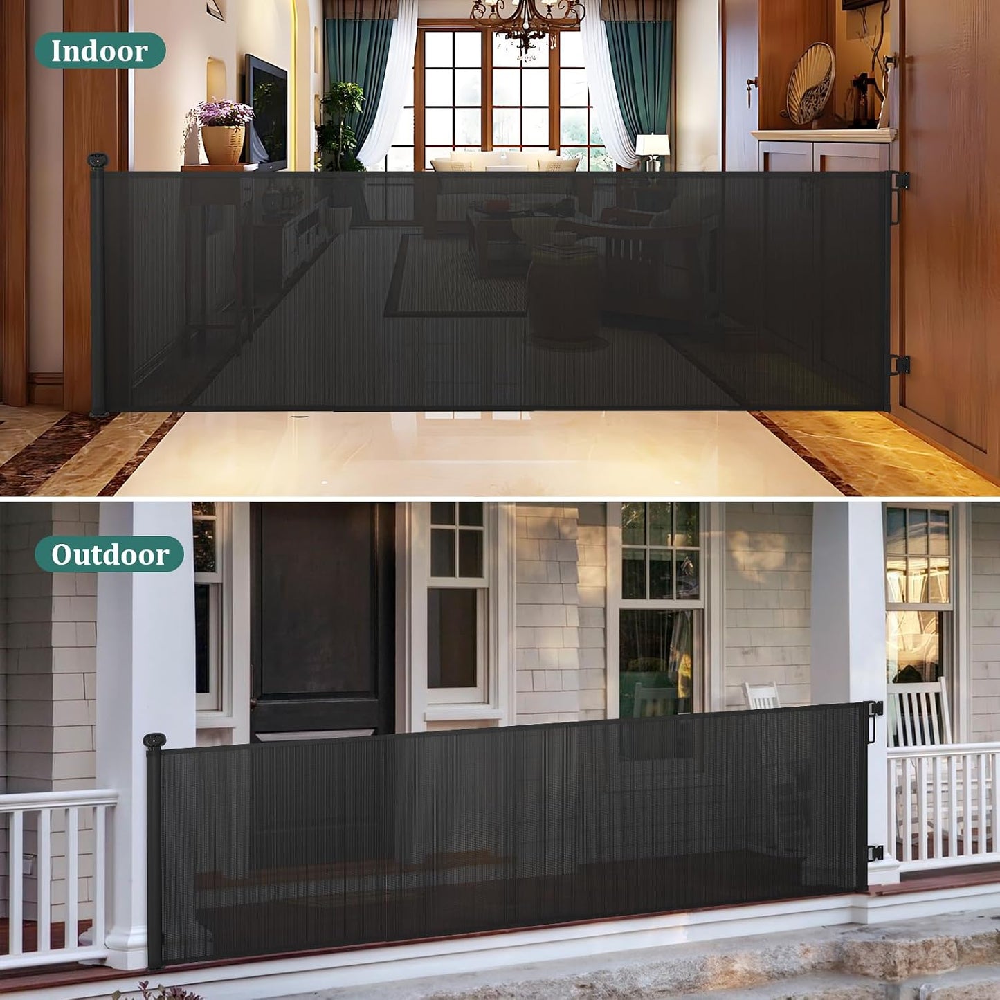 Babepai Retractable Baby Gates Extra Wide | 55" Wide x 34" Tall Dog Gates for Stairs | Indoor/Outdoor Use | Child Gates for Doorways, Deck, Porch, Hallways, Patio - Gray