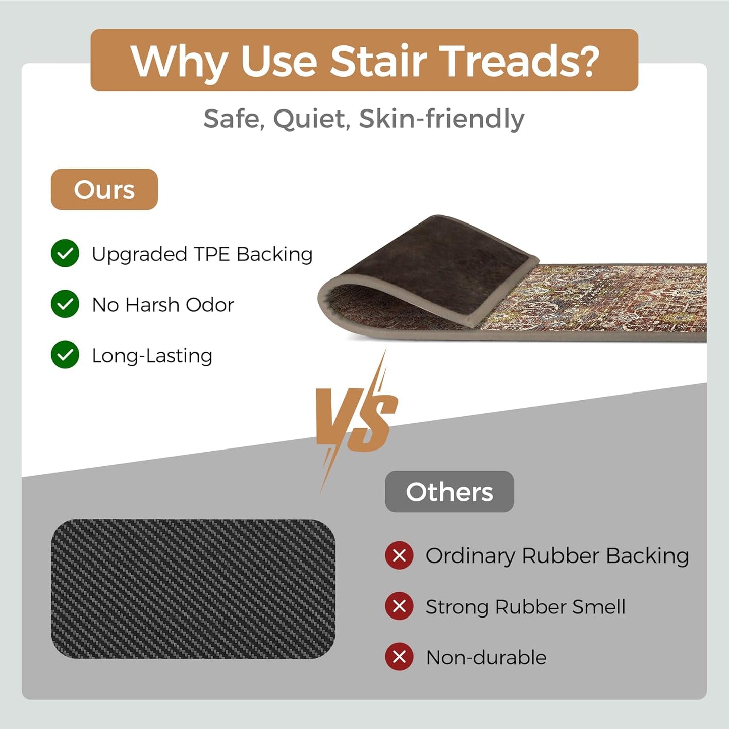 sarben Non Slip Stair Treads for Wooden Steps 15PCS - 8"x30" Indoor Safety Carpet, Edging Mats with TPE Adhesive Backing, Pet and Elderly Friendly Stair Rugs (Taupe) - Colors B