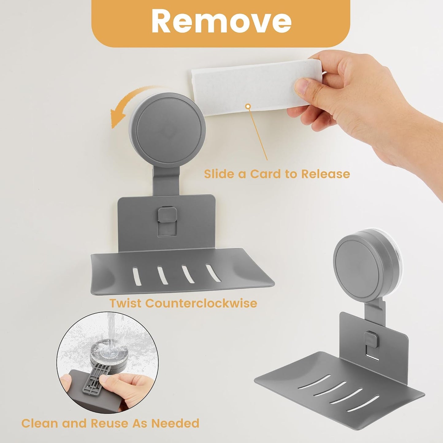 Soap Holder for Shower Wall Suction Cup Bar Soap Dish Self-Draining Wall Mounted No-Drill Rustproof & Reusable for Bathroom & Kitchen (Matte Grey)