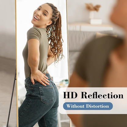 DUMOS 64"x21" Arched Full Length Floor Mirror, Full Body Mirror with Stand, Shatterproof Tempered Glass, Modern Aluminum Alloy Frame, Free Standing or Leaning for Home Decor, Gold