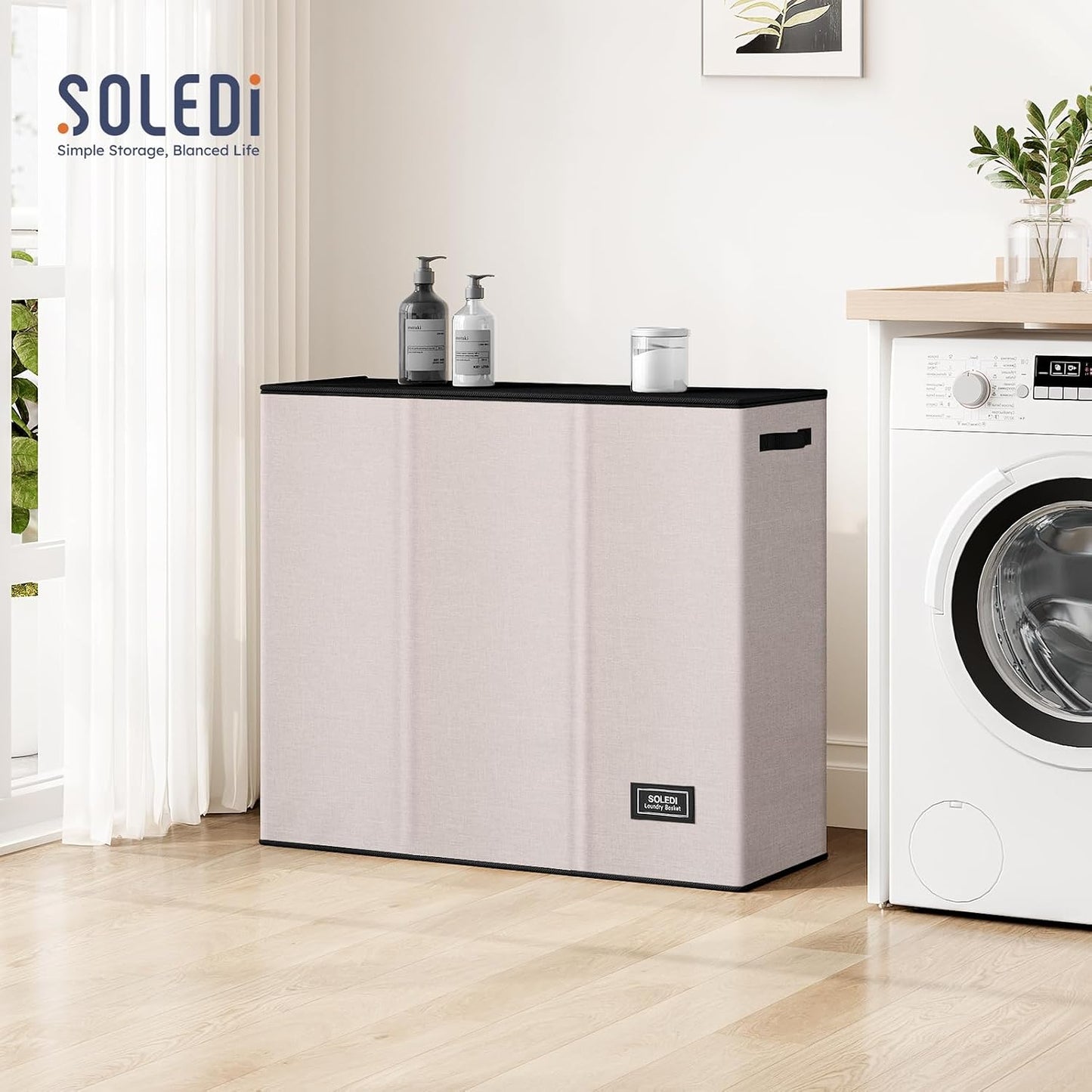 SOLEDI 180L Laundry Hamper 3 Section, Extra Large Laundry Hamper with Lid, Dirty Clothes Hamper with Sturdy Handle, Large Laundry Basket Organizer for Laundry Room, Bedroom, Hampers for Laundry