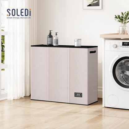SOLEDI 180L Laundry Hamper 3 Section, Extra Large Laundry Hamper with Lid, Dirty Clothes Hamper with Sturdy Handle, Large Laundry Basket Organizer for Laundry Room, Bedroom, Hampers for Laundry