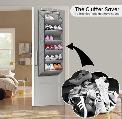 SLEEPING LAMB Over The Door Shoe Organizer for Closet with Large Deep Pockets, Narrow Shoe Rack for Door Hanging Boots Storage, Black