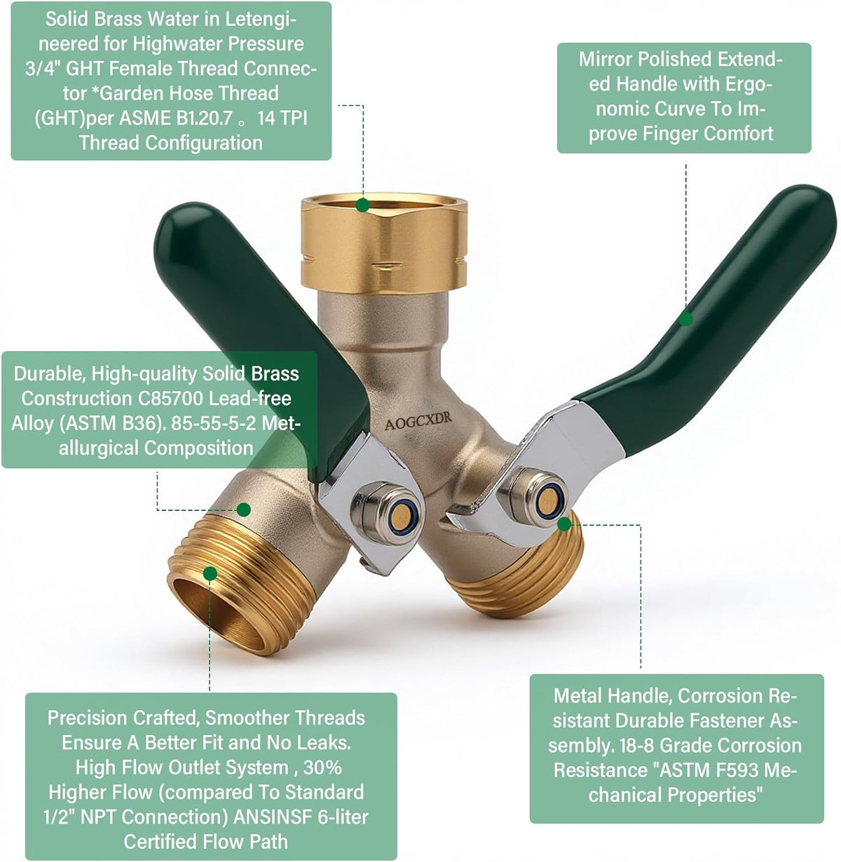 2 Way Garden Hose Splitter, Brass Y-Valve Hose Splitter. | Brass Garden Hose Splitter, 2 Way Heavy Duty Faucet Splitter with Shut Off Valve, 3/4" GHT Thread, Hose Bib Adapter