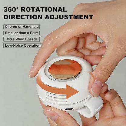 Portable Mini Bladeless Fan Clip On, Small Fan Clip on for Shirt & Waist, 3-Speed, 360° Adjustable Suspended Whirlwind Fans, Silent Clip-on Fan For Outdoor & Travel & Office, Gift for Summer