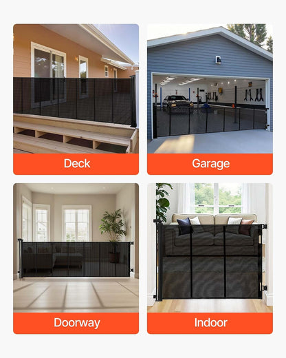 VEVOR Retractable Baby Gate, Extends to 202.7 inch Extra Wide, 39 inch Tall, with Reinforced Fiberglass Strips, Avoids Crawling Through, Mesh Dog Gate for Decks, Doorways, Garages, Indoor, Black