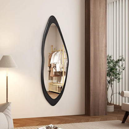 AAZZKANG Irregular Wall Mirror Full Length Black Wood Framed Large | 47"x20" Asymmetrical Full Body Mirrors for Bedroom Living Room Entryway