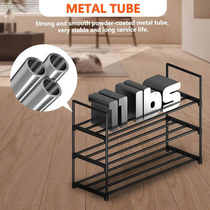 Hsscblet 5 Tiers Metal Shoe Rack,Adjustable Shoe Shelf Storage Organizer with Hooks,Stackable Boot & Shoe Storage,for Entryway,Hallway,Closet,Black