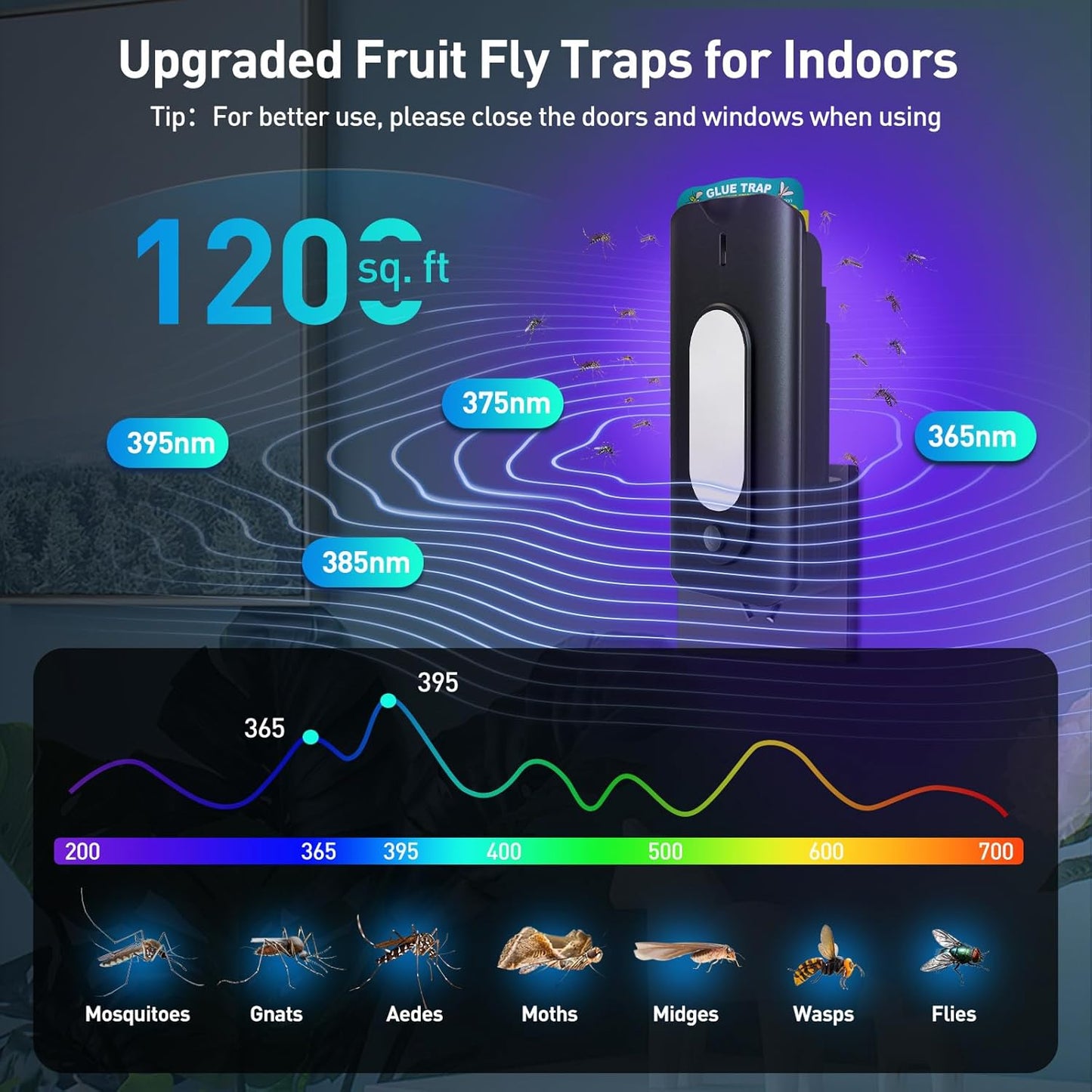 Fruit Fly Trap for Indoors with 10 Refills, 2 in 1 Fly Trap Indoor with Night Light for Home, Gnat Traps for House Indoor, Plug-in Insect Trap for Gnats, Flies, Moths, and Other Bugs-White