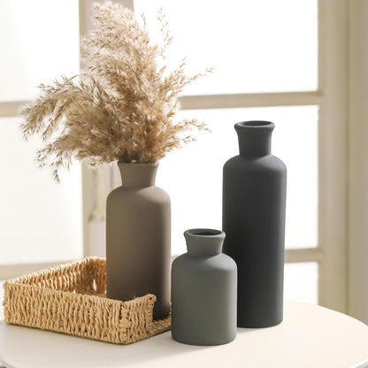 Ceramic Vase Set of 3, Decorative Vases Home Decor Modern Neutral Flower Pampass Boho Vase for Living Room, Table, Mantel, Entryway, Bookshelf, Kitchen, Bedroom, Bathroom - White