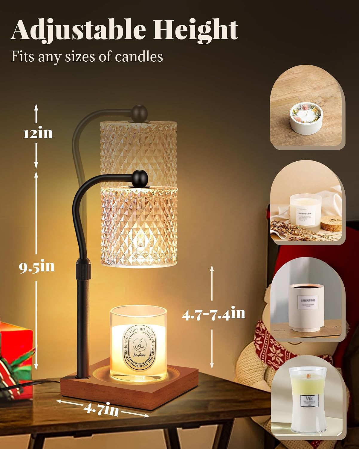 Candle Warmer Lamp with Timer Dimmer Adjustable Height, Mothers Day Gifts for Mom, Birthday Gifts for Women, House Warming New Home Decor, Electric Wax Warmer for Jar Candles, Gold