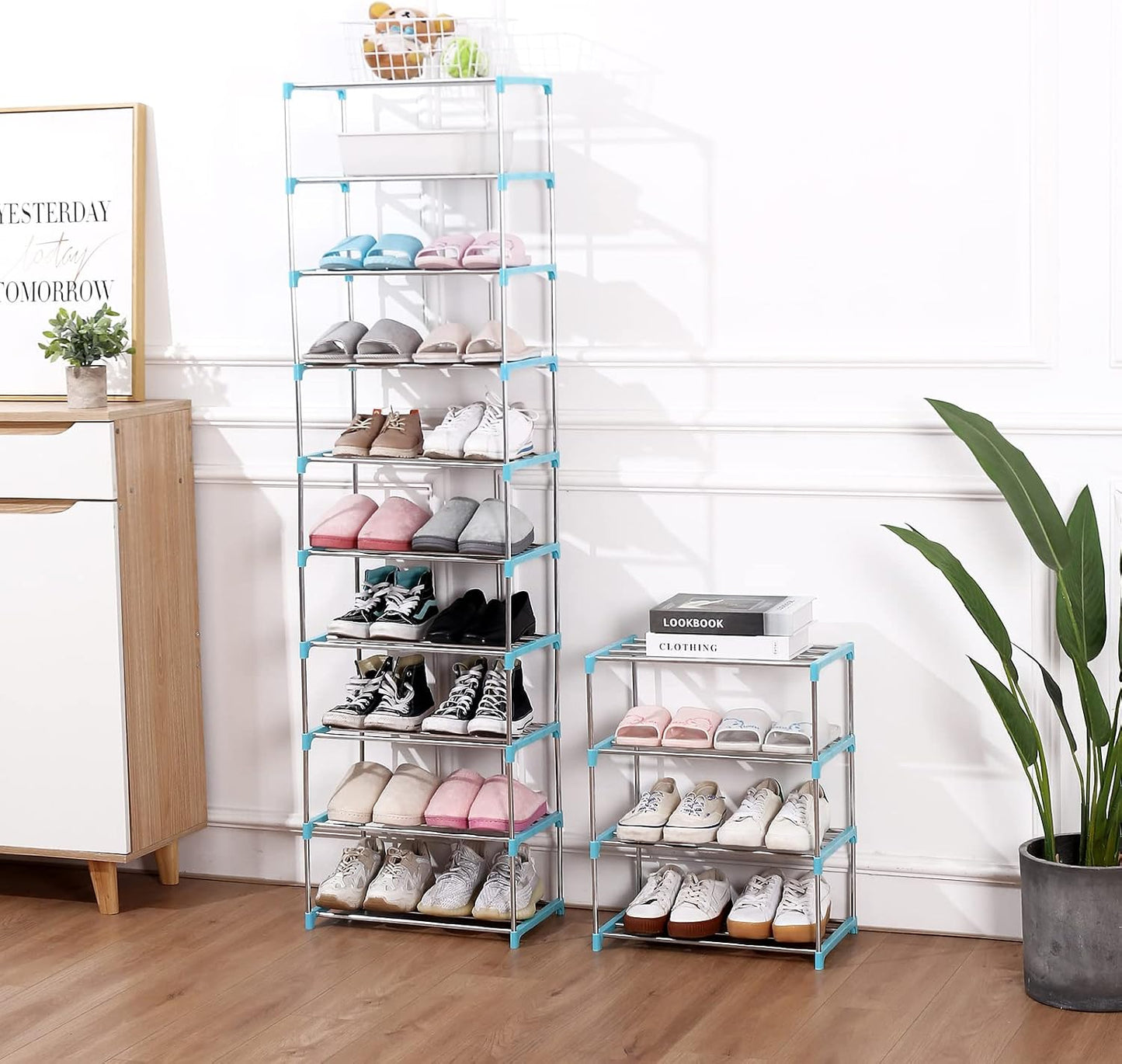 Jucaifu Stackable Small Shoe Rack, Entryway, Hallway and Closet Space Saving Storage and Organization (3-Tier, White)