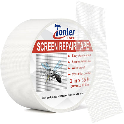 Window Screen Repair Tape 2 in x 40 FT Fiberglass Strong Adhesive Screen Patch, Waterproof Mesh Repair Kit for Window & Door Screen Holes Tears - Gray