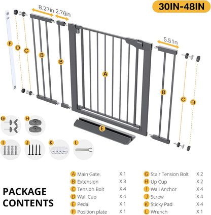 Cumbor 29.7-48" Baby Gate for Stairs, Mom's Choice Awards Winner-Dog Gate for Doorways, Auto Close Safety Pet Gate for Dogs Indoor, Easy Install Pressure Mounted Child Gate with Walk Thru Door, Brown