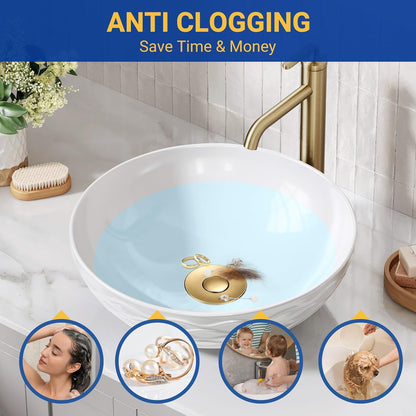 2PCS Bathroom Sink Stopper Strainer, Pop-Up Bathroom Sink Drain Strainer with Removable Stainless Steel Hair Catcher Basket, Universal Fit for US Bathroom Sinks, Bathtubs, Showers & Floor Drains
