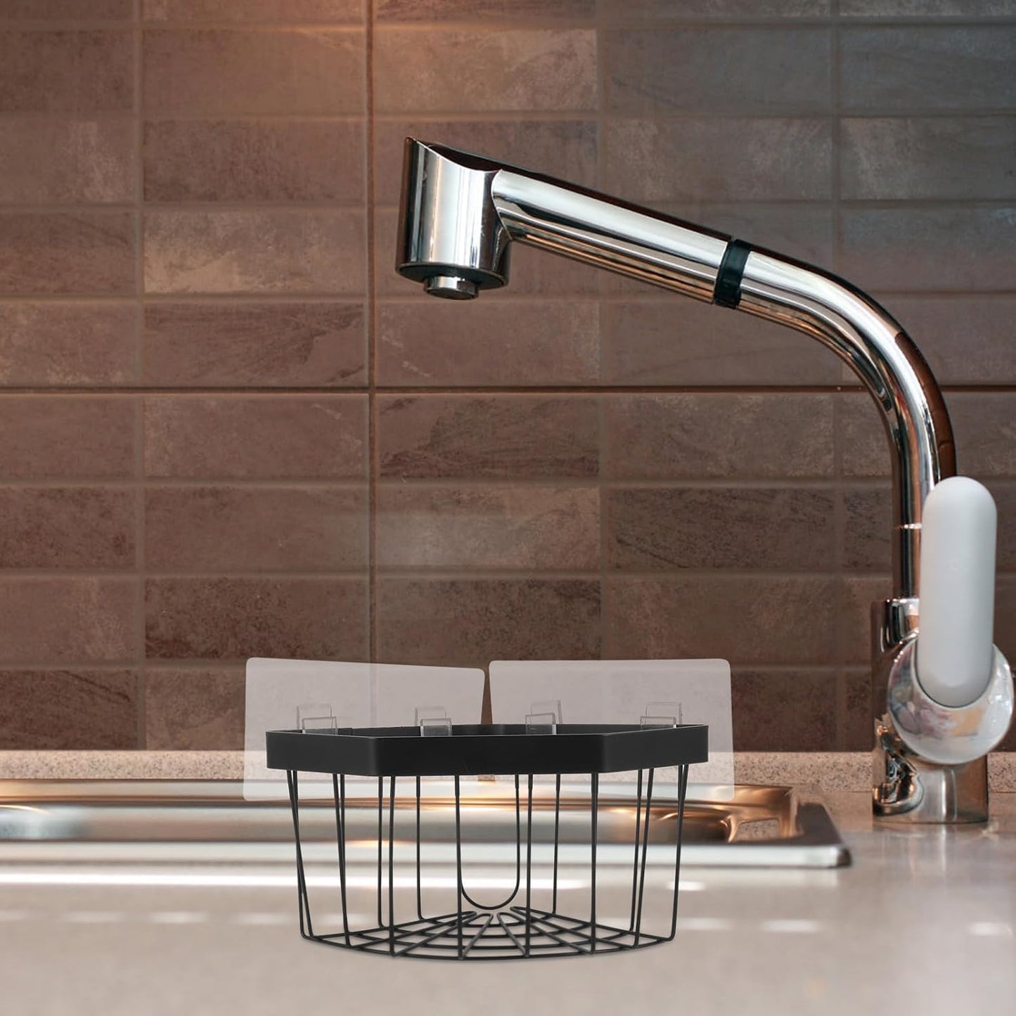 Garneck Kitchen Sink Organizer Tripod Sponge Holder Stainless Steel Dishcloth Draining Rack No-Drill Wall-Mounted Storage for Kitchen Sink Cleaning Accessories