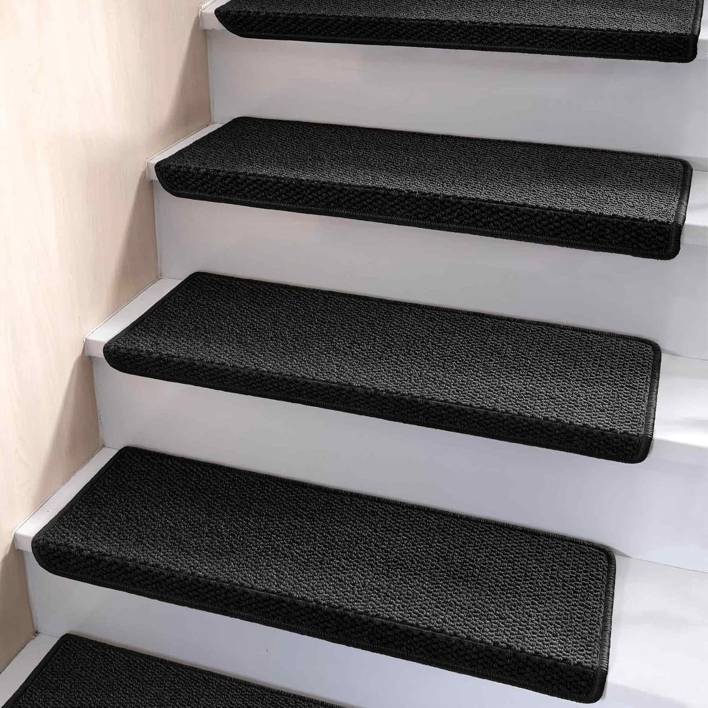Brakki Bullnose Carpet Stair Treads, Non Slip Stair Treads for Wooden Steps Indoor, Stair Runner, Soft Stair Rugs, Edging Stair Protectors, Washable, 29.5"x9.5"x1.5" 14pcs, Beige