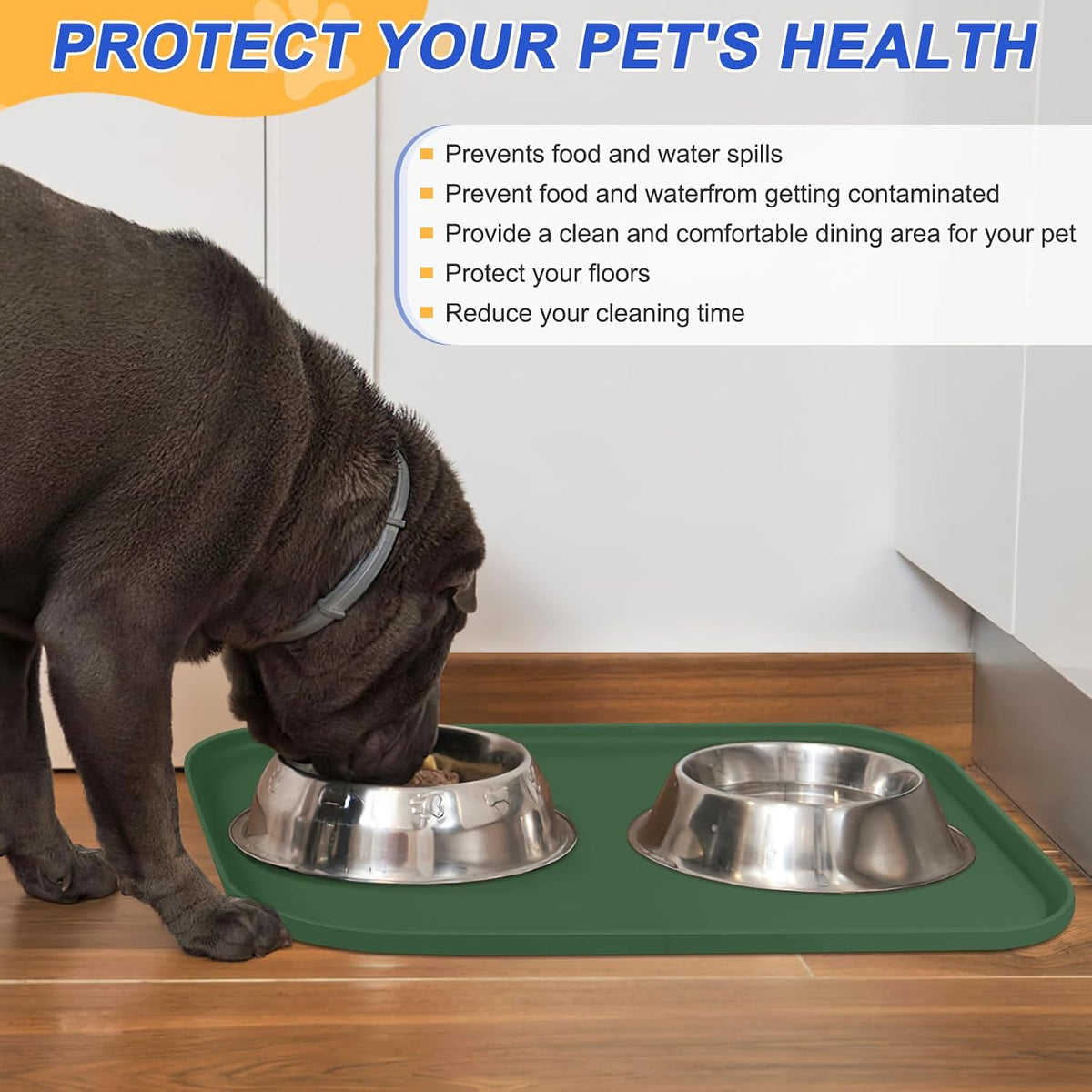 SMILOOL Silicone Pet Food Mat with Raised Edge for Food and Water Bowl, Dog Feeding Mats, Cat Food Trays for Floor Waterproof, Rubber Tray for Dogs and Cats, 19 x 12 x 0.7 Black