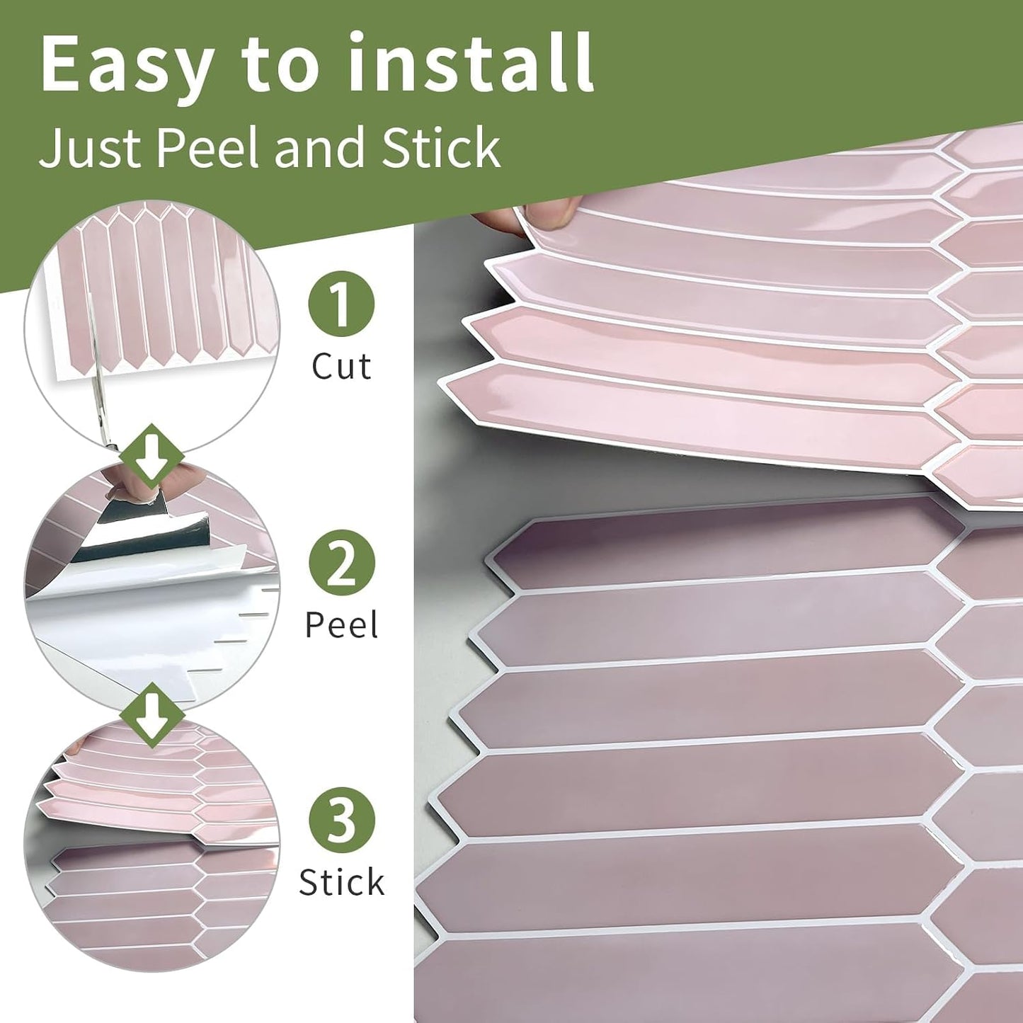 10 Sheets Long Hexagon Tile Peel and Stick Backsplash | Self-Adhesive Wall Tiles Stick on Back Splash for Kitchen, Bathroom, Fireplace,RV(Green,12"×12")