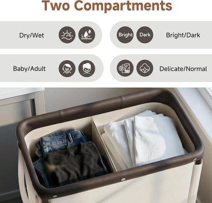 StorageWorks 3 Section Laundry Hamper, Rolling Laundry Cart with Wheels and Handles, Laundry Room Double Sorter for Organizer and Storage, 31.7 Gal(120L), Beige