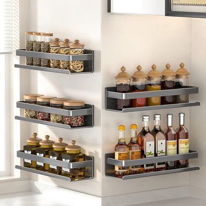 Stainless Steel Wall Mounted Floating Shelves, Drill-Free Adhesive or Screw In, Rustproof Bathroom Organizer & Kitchen Spice Storage Rack, Detachable Metal Display Shelf for Living Room, Gray