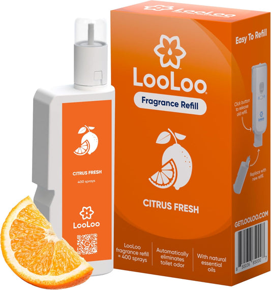 Loo Loo Touch Free Toilet Freshener Refills, Natural Essential Oils – Toilet Smell Eliminator, Bathroom Deodorizer, Air Freshener Spray for Bathroom, Clean Cotton Fragrance, 2.0 Fl Oz